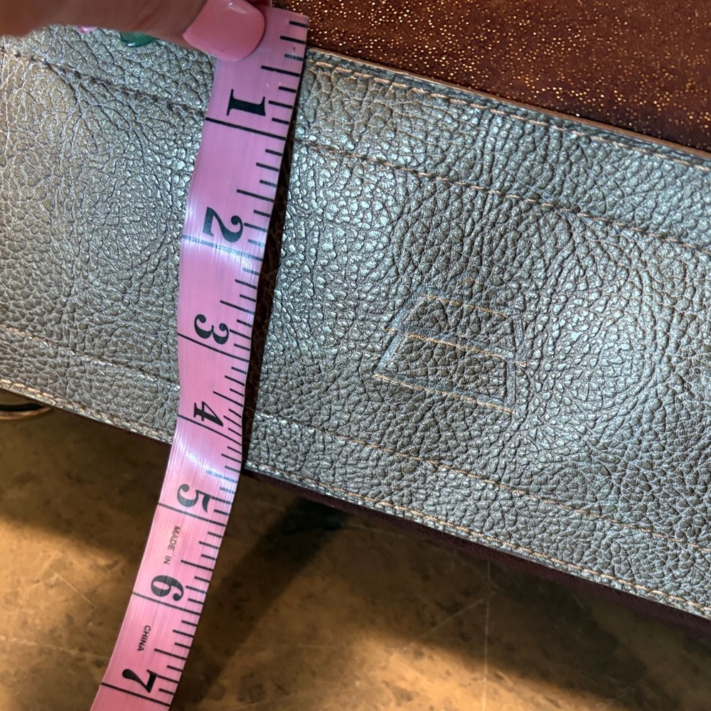 Brown Sparkle Suede Handbag with Gold Accents Charm Keychain Kathy Van Zeeland - Picture 10 of 16